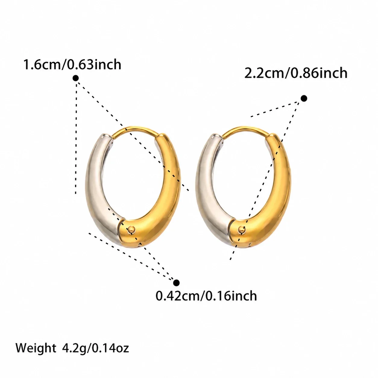 Chunky Two-Tone Stainless Steel Oval Huggie Hoop Earrings - Two-Tone 16 mm