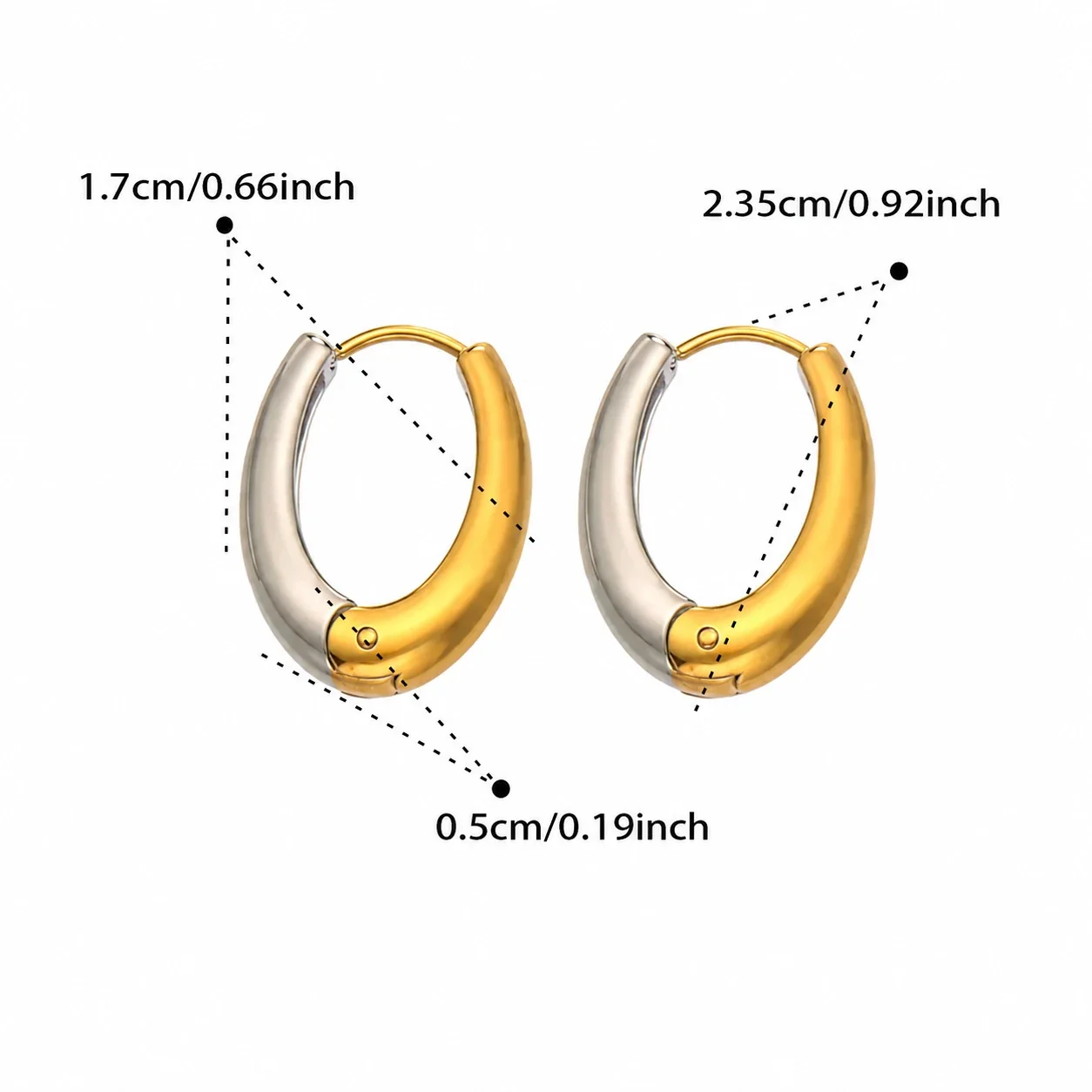 Chunky Two-Tone Stainless Steel Oval Huggie Hoop Earrings - Two-Tone 17 mm