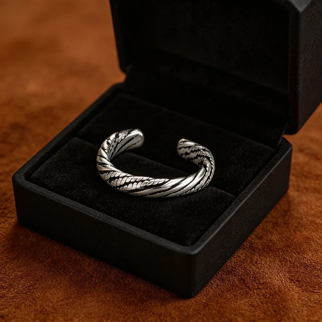 Twisted Braided 925 Sterling Silver Open Band Ring
