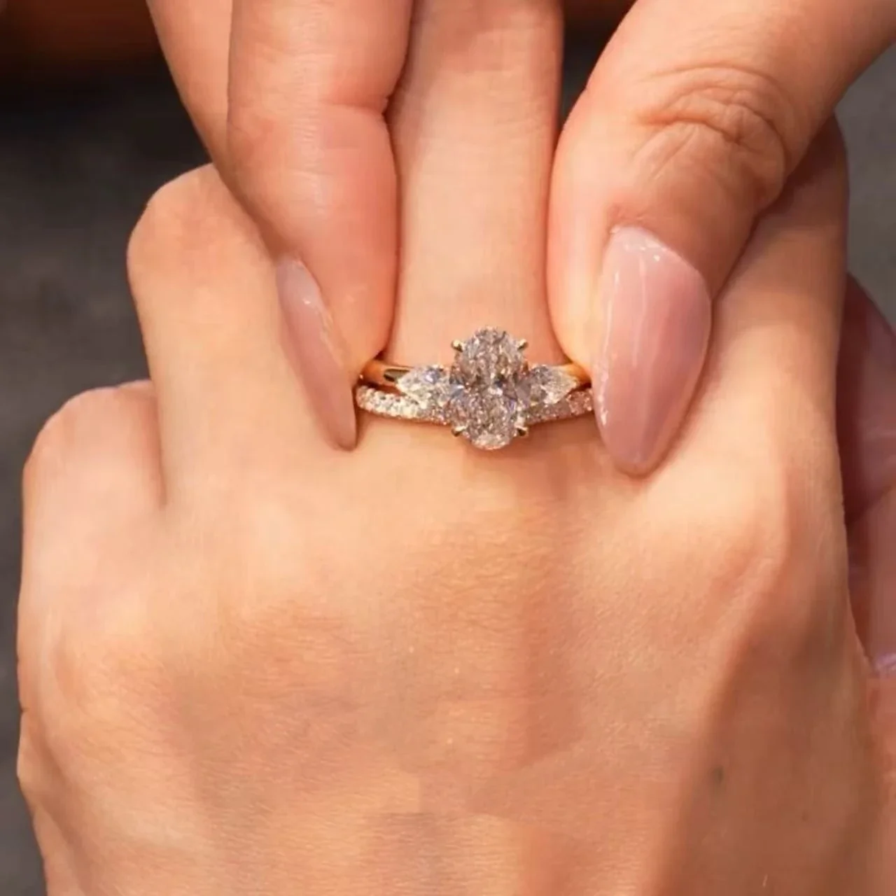 Delicate Gold-Plated Copper Oval Teardrop Pavé Open Ring