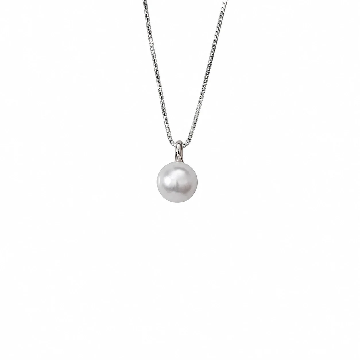 Minimalist 925 Sterling Silver Round Pearl Box Chain Necklace
