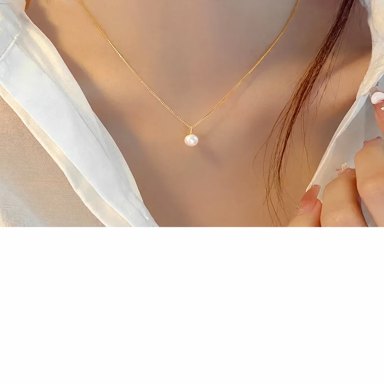 Minimalist 925 Sterling Silver Round Pearl Box Chain Necklace