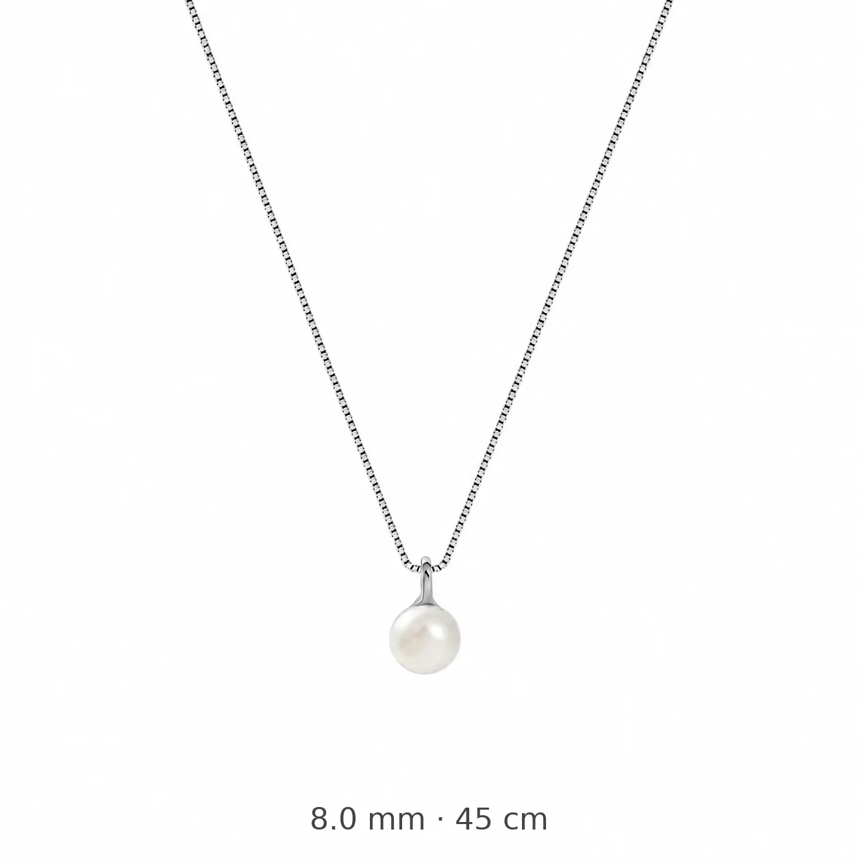 Minimalist 925 Sterling Silver Round Pearl Box Chain Necklace - Silver Freshwater Pearl 7.5-8.0 mm