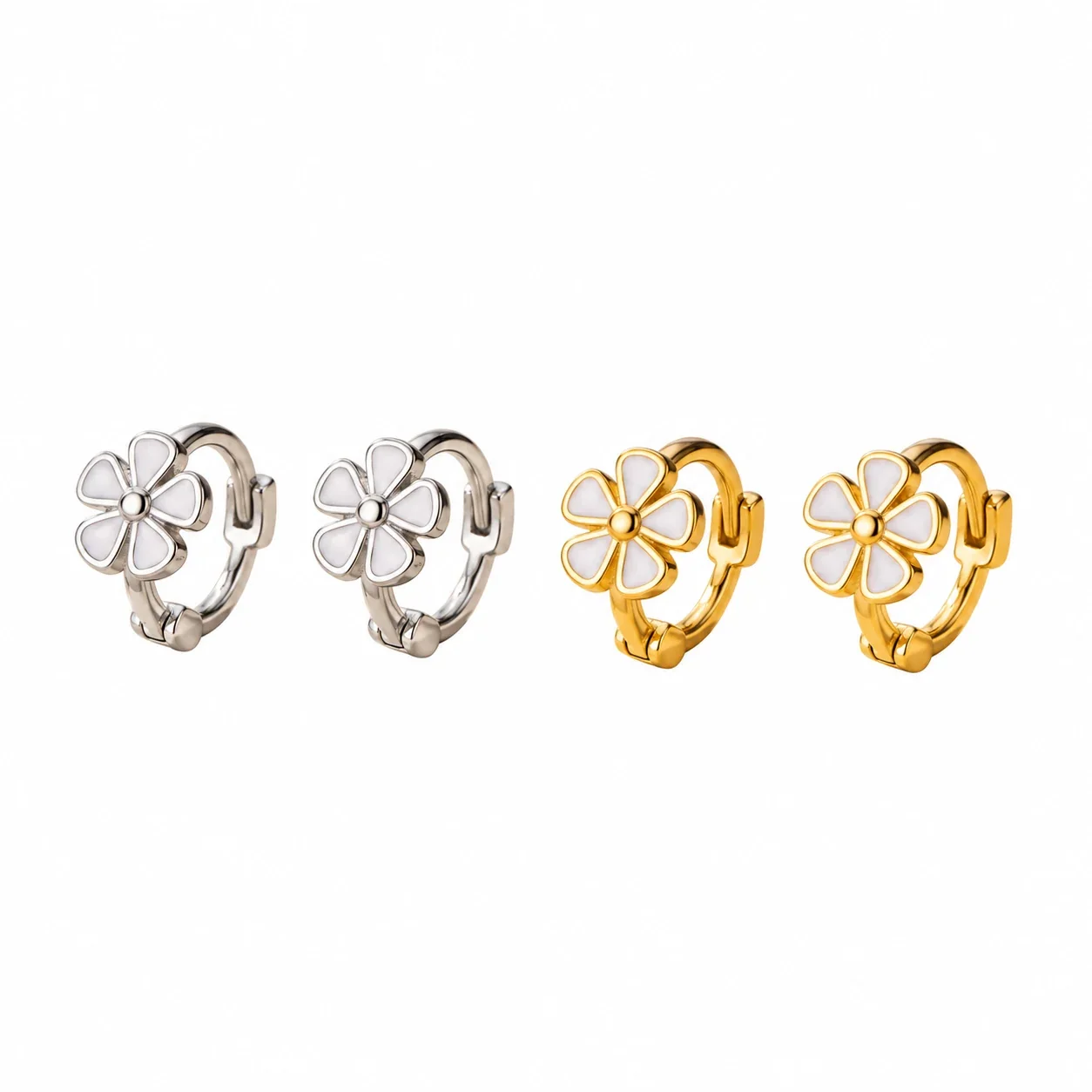 Delicate 925 Sterling Silver Six-Petal Hoop Earrings