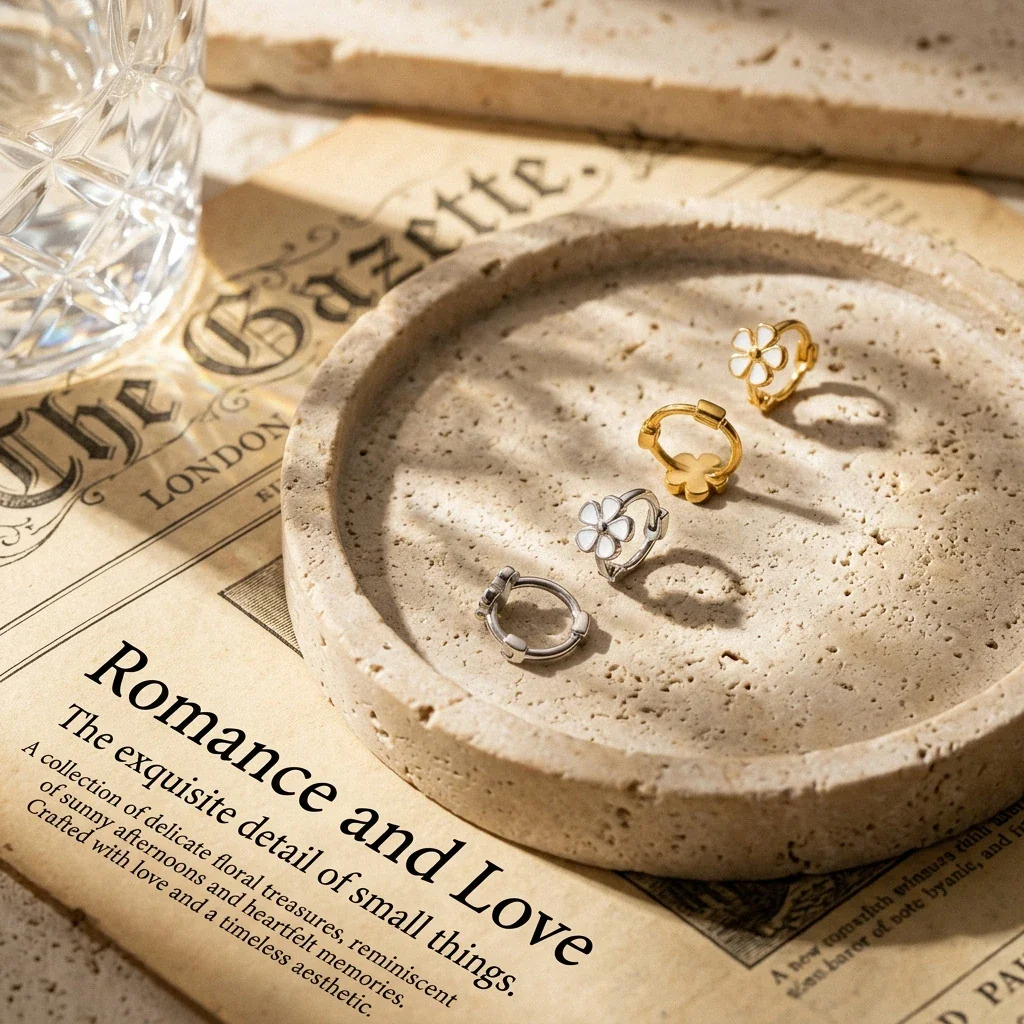 Delicate 925 Sterling Silver Six-Petal Hoop Earrings