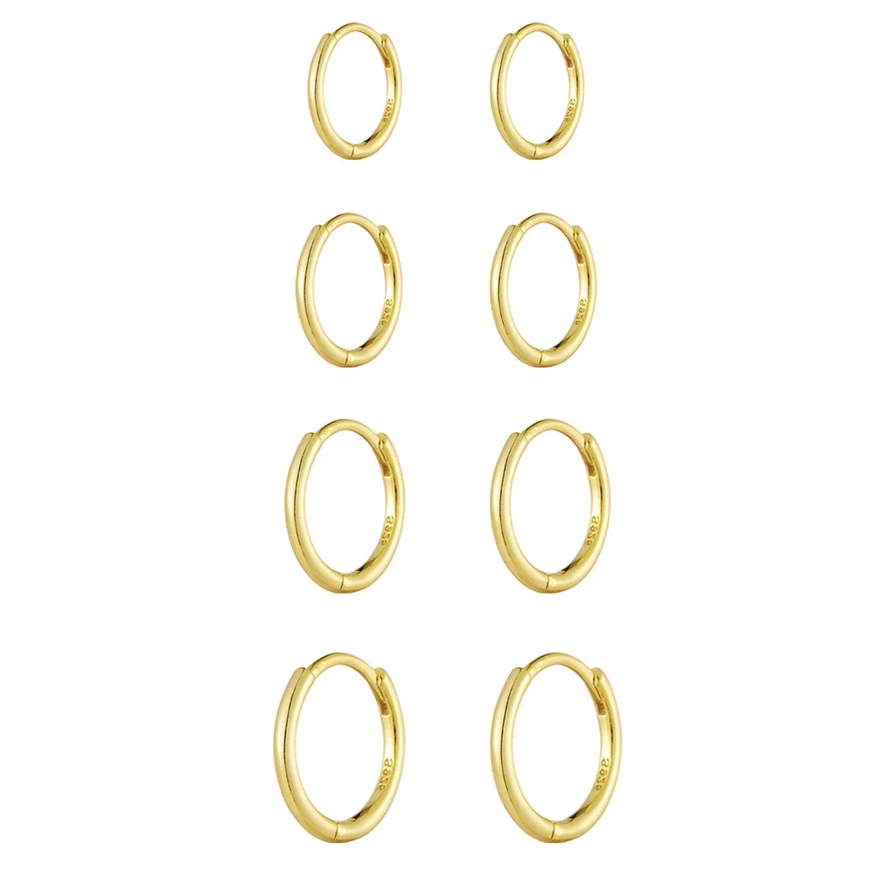Sleek Gold-Plated Smooth Huggie Hoop 925 Sterling Silver Earrings