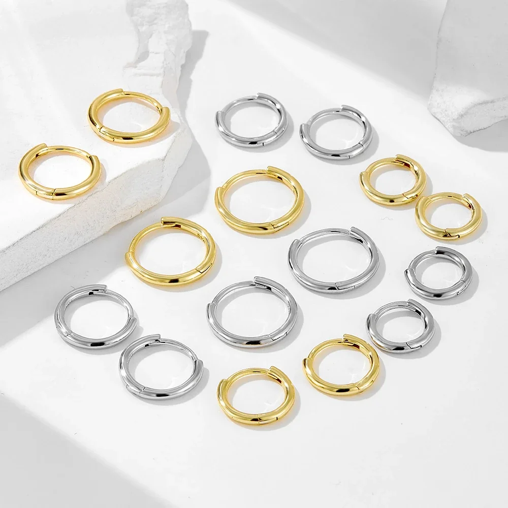 Sleek Gold-Plated Smooth Huggie Hoop 925 Sterling Silver Earrings