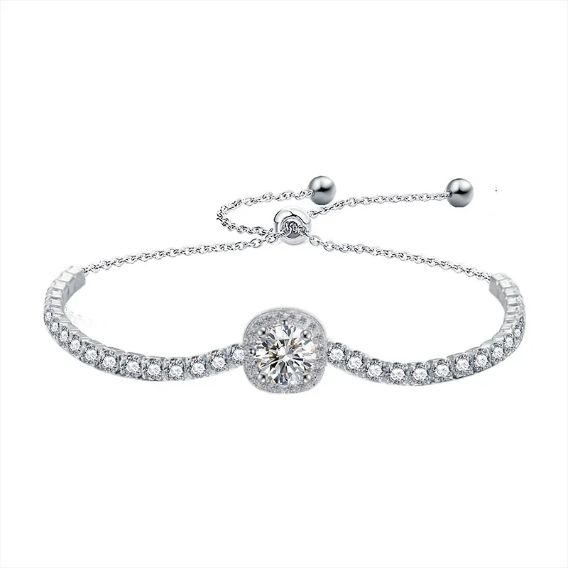 Radiant 925 Sterling Silver Round Halo Pavé Moissanite Tennis Bracelet