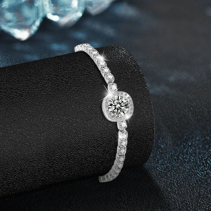 Radiant 925 Sterling Silver Round Halo Pavé Tennis Bracelet
