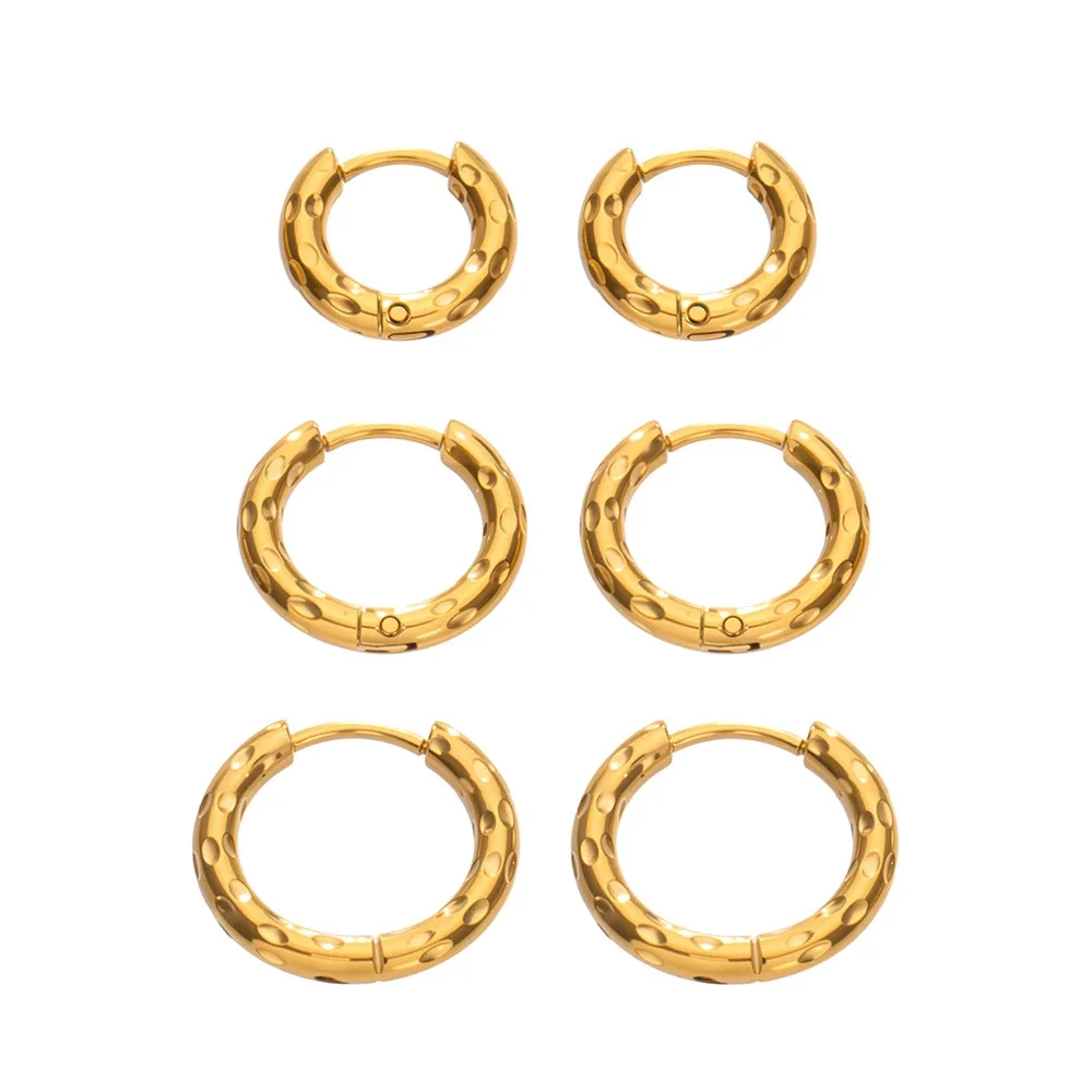 Dimpled Huggie Stainless Steel Hinged Hoop Earrings