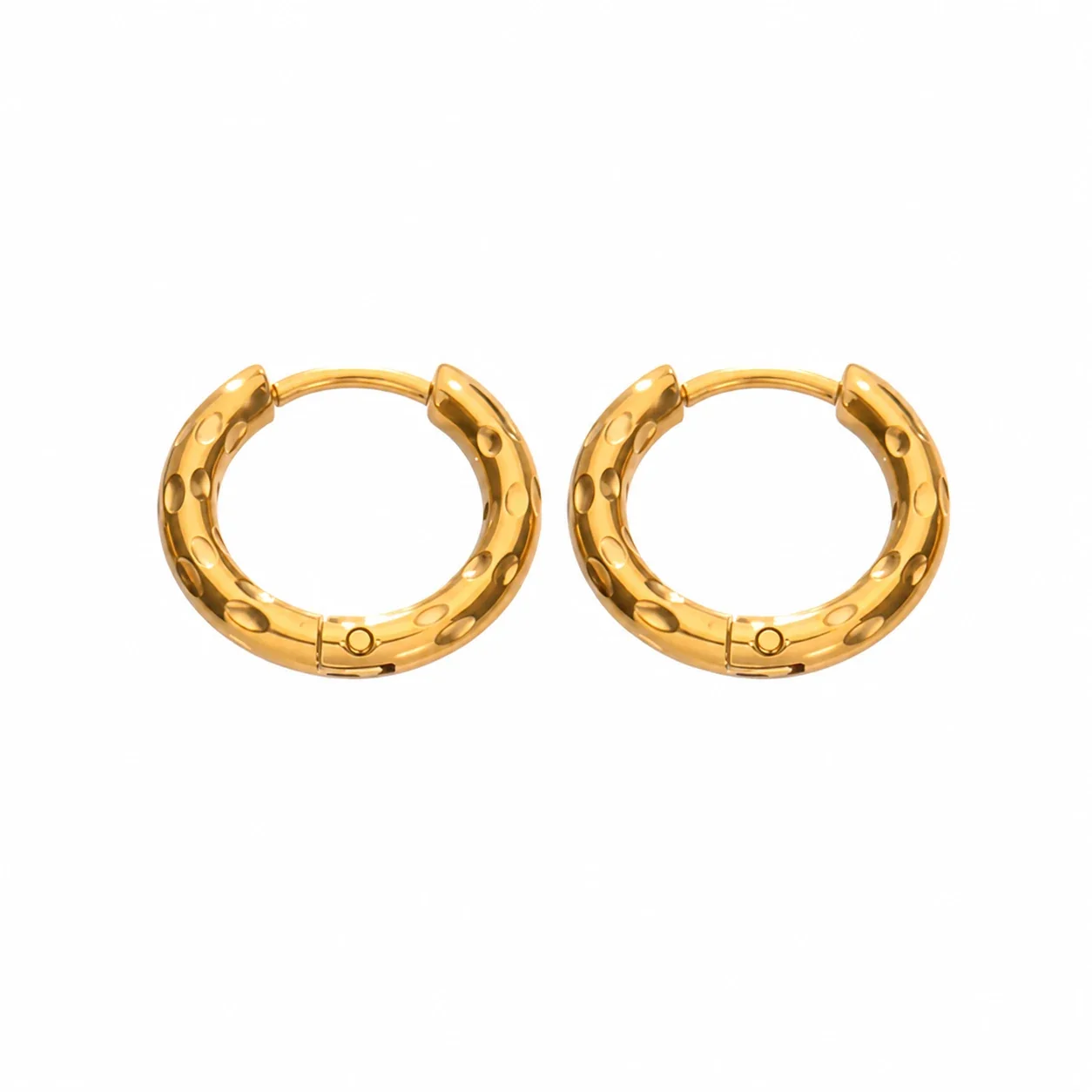 Dimpled Huggie Stainless Steel Hinged Hoop Earrings - Silver 10 mm