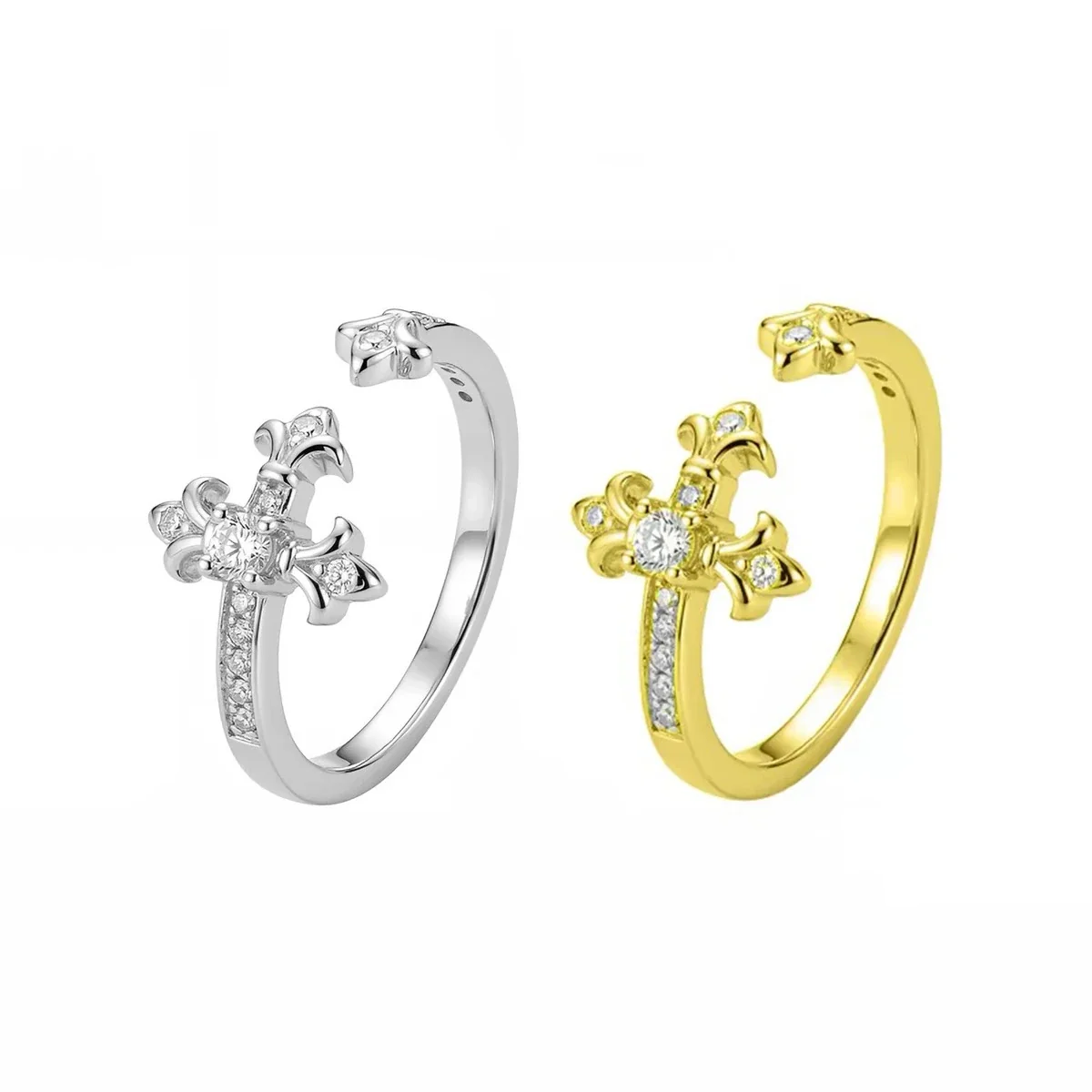 Ornate Cross and Fleur-de-Lis 925 sterling silver Ring