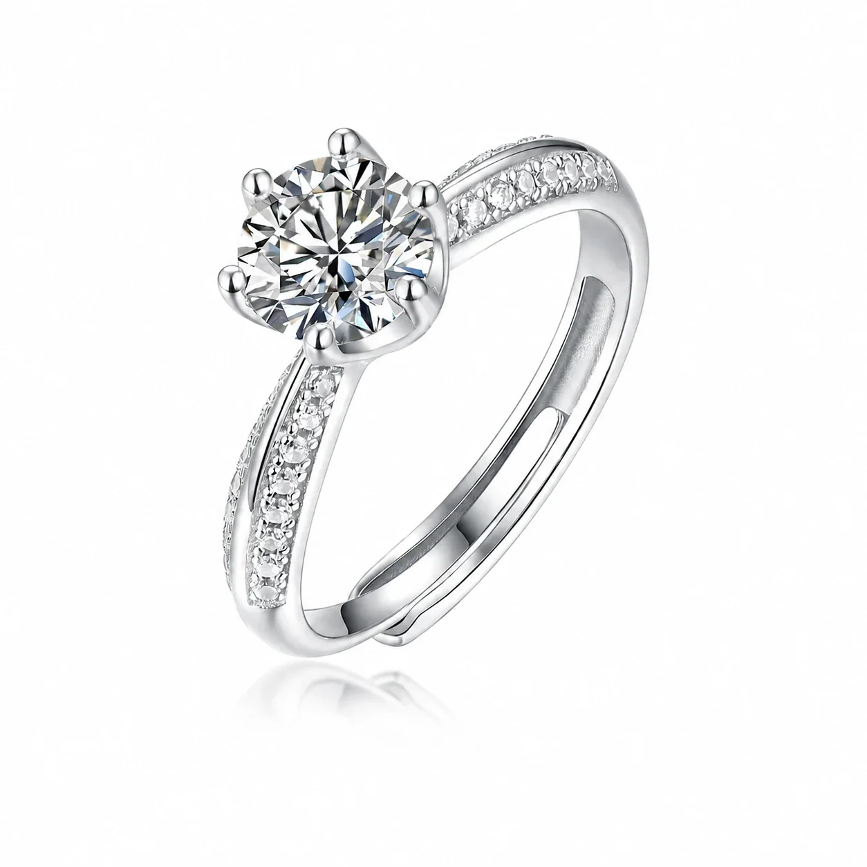Radiant 925 Sterling Silver Six-Prong Pavé Ring