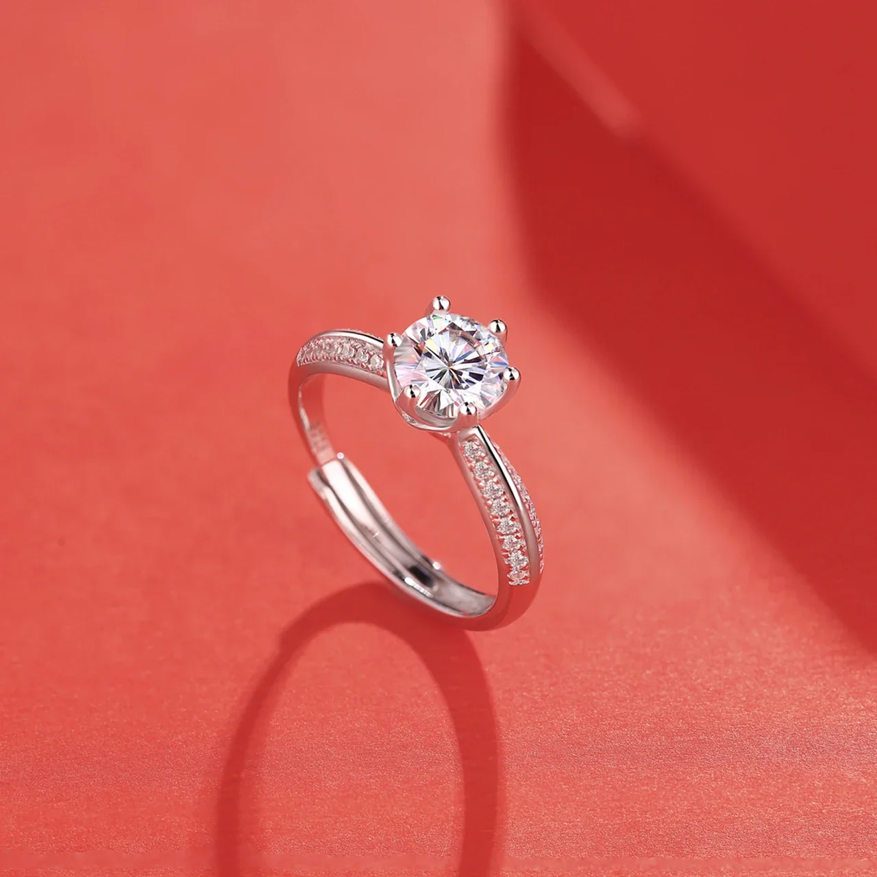 Radiant 925 Sterling Silver Six-Prong Pavé Ring