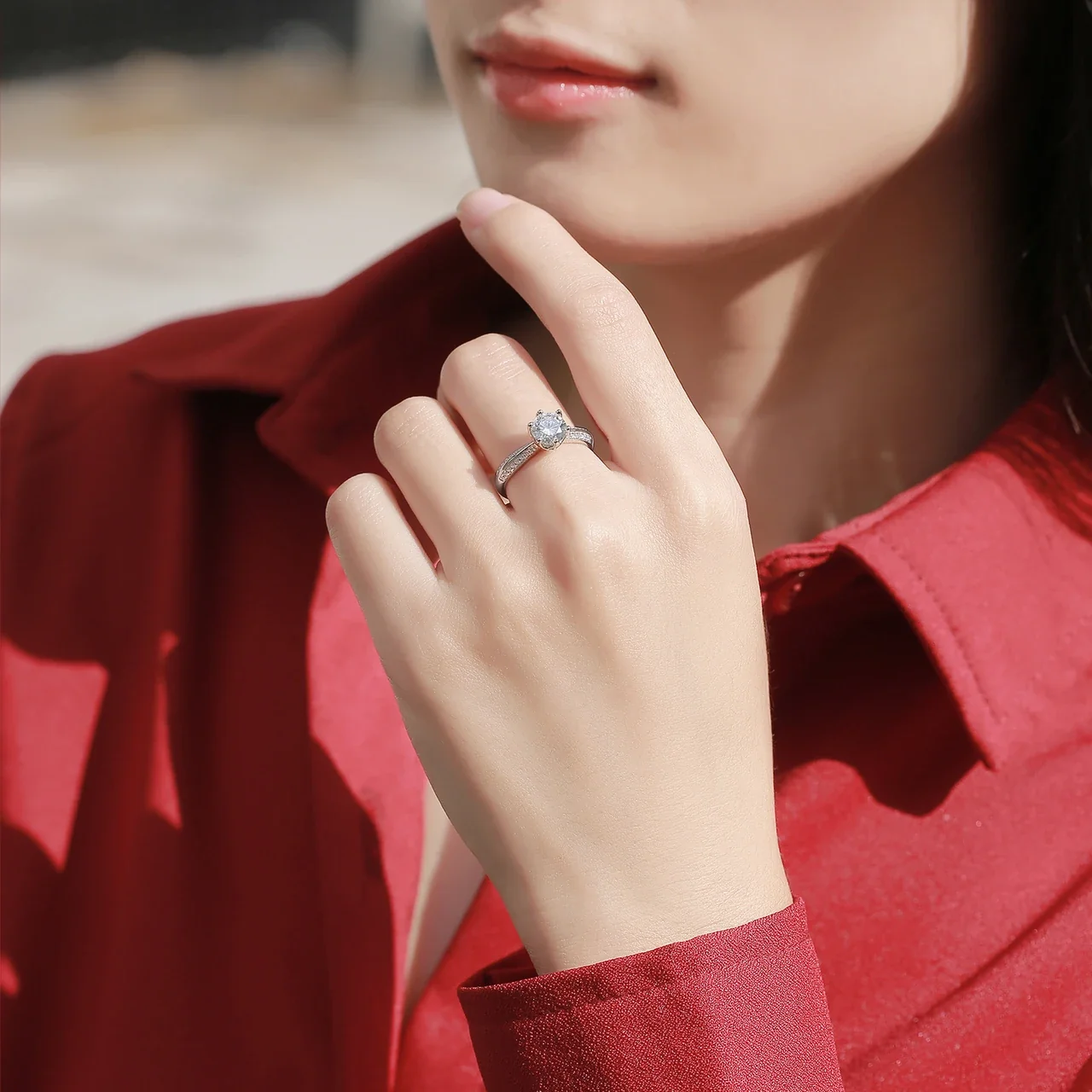 Radiant 925 Sterling Silver Six-Prong Pavé Ring