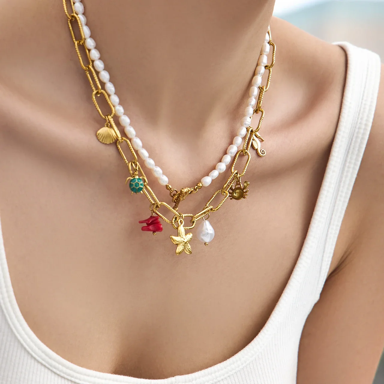 Coastal Stainless Steel Paperclip Charm Jewelry Set