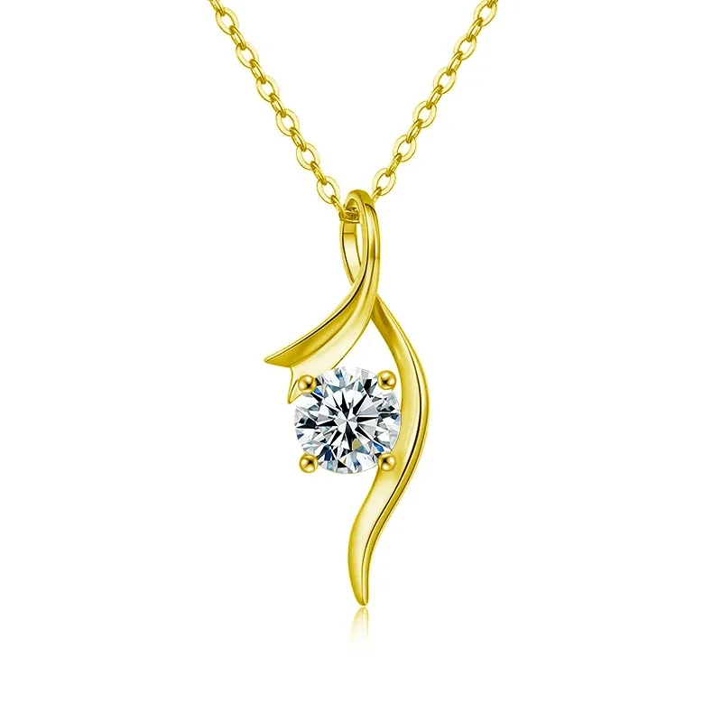 Sculpted 925 Sterling Silver Twisted Moissanite Pendant Necklace - Gold