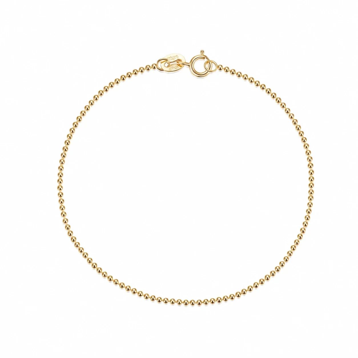 Delicate 925 Sterling Silver Round Bead Spring-Ring Bracelet - Gold