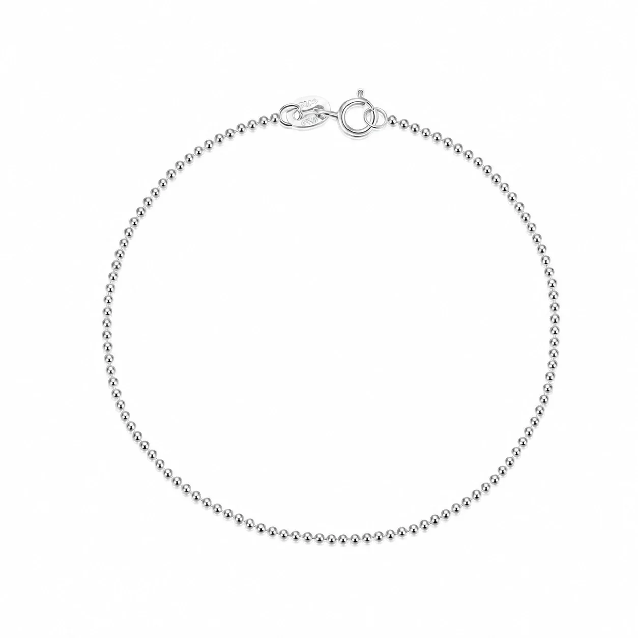 Delicate 925 Sterling Silver Round Bead Spring-Ring Bracelet - Silver