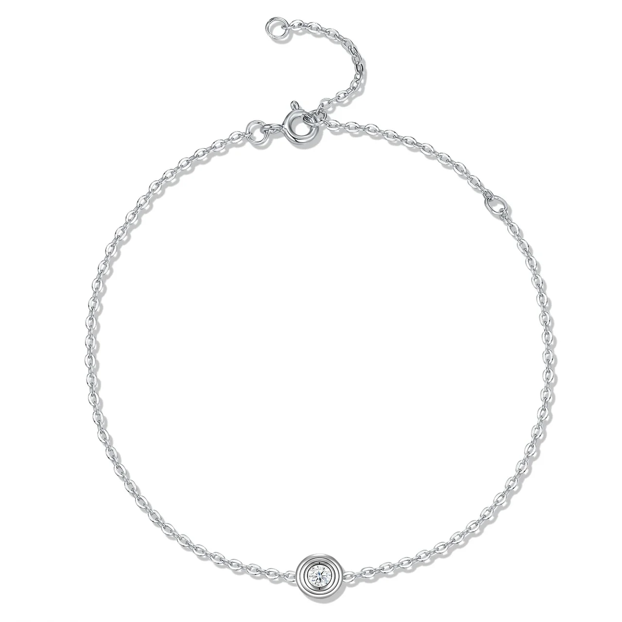 Delicate Bezel-Set Round 925 Sterling Silver Moissanite Chain Bracelet