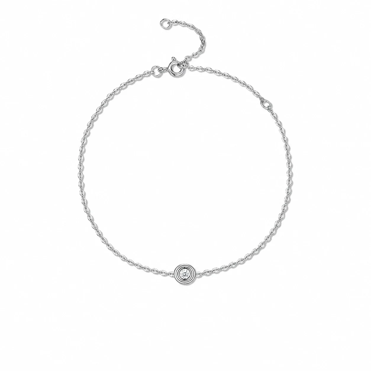 Delicate Bezel-Set Round 925 Sterling Silver Chain Bracelet