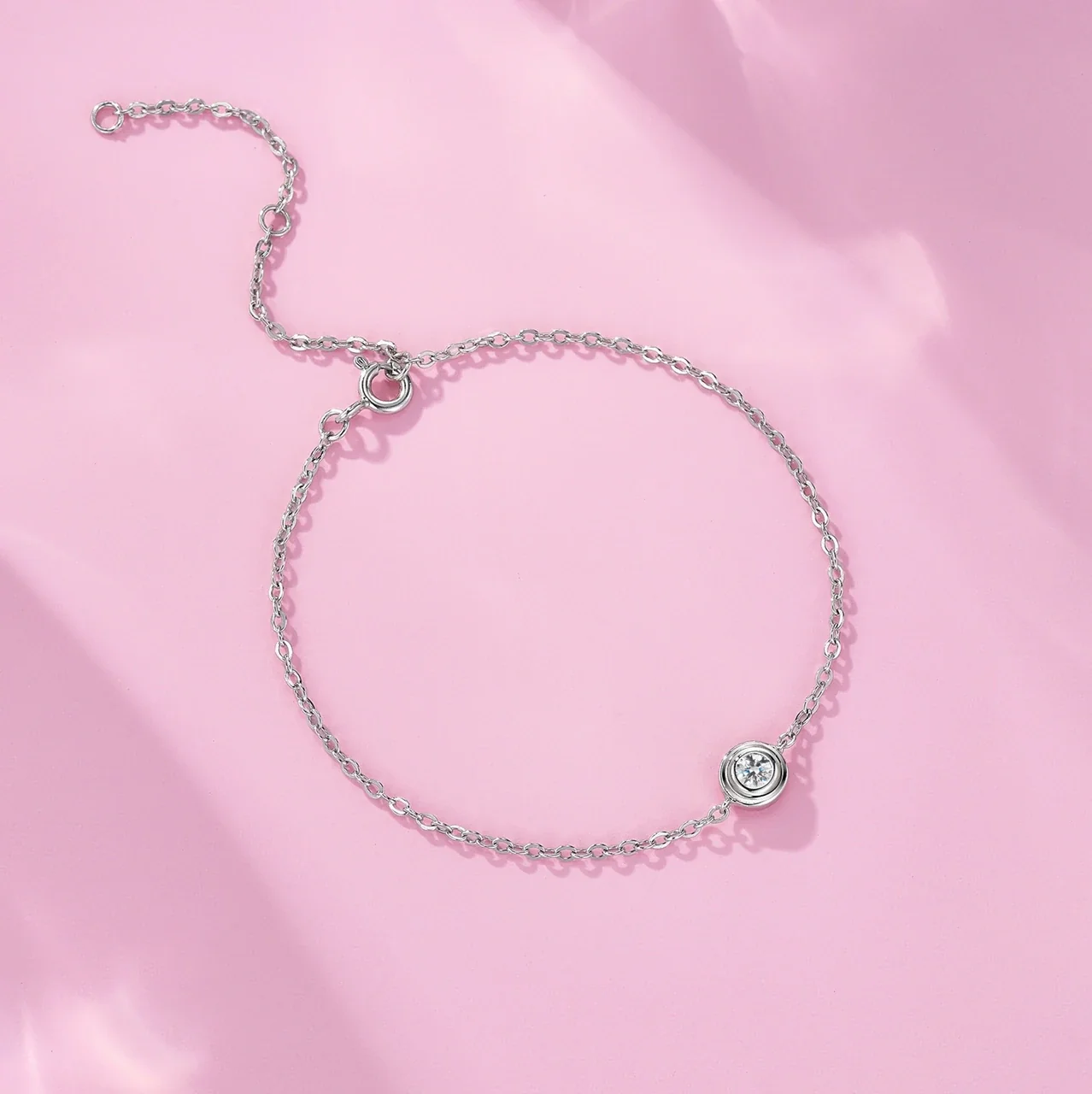 Delicate Bezel-Set Round 925 Sterling Silver Chain Bracelet