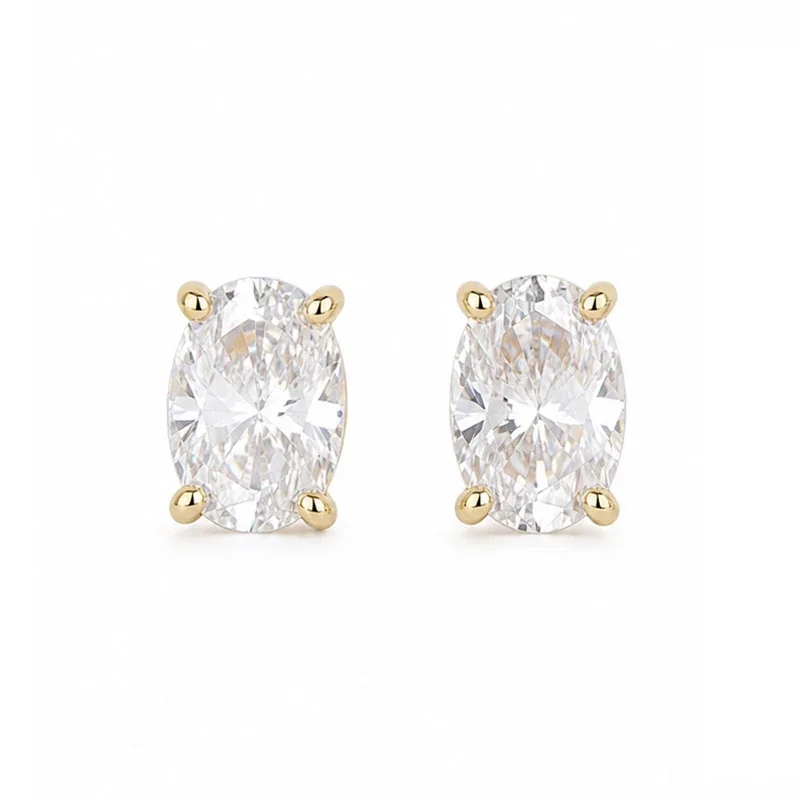 Refined 925 Sterling Silver Oval Four-Prong Stud Earrings