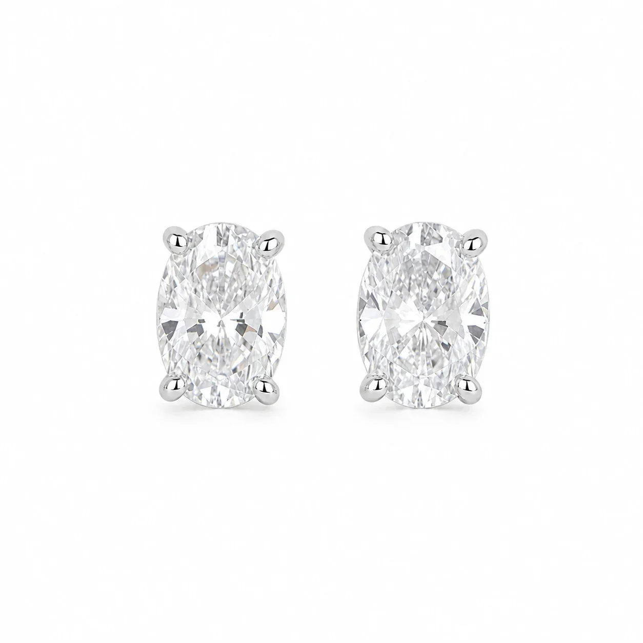 Refined 925 Sterling Silver Oval Four-Prong Stud Earrings