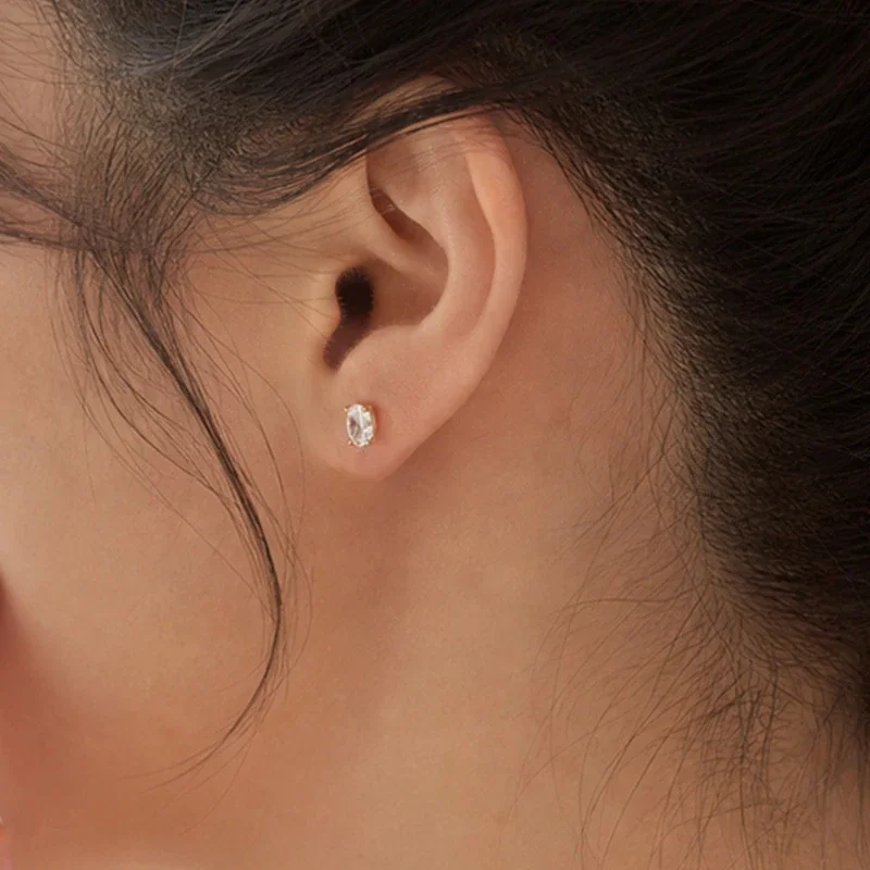Refined 925 Sterling Silver Oval Four-Prong Stud Earrings