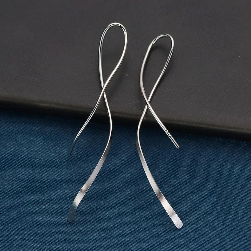 Sculptural 925 Sterling Silver Twisted Loop Drop Earrings - Silver