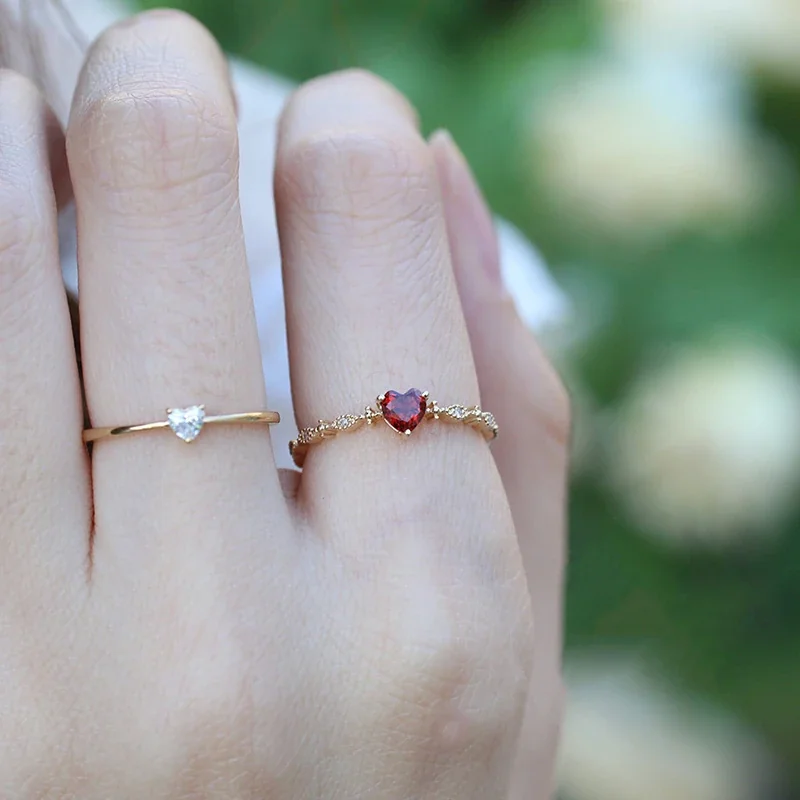 Delicate Red Heart Gold-Tone Marquise Accent 925 Sterling Silver Ring
