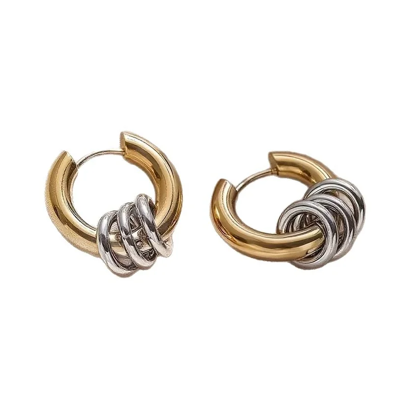 Interlocking Two-Tone Triple Hoop Stainless Steel Earrings