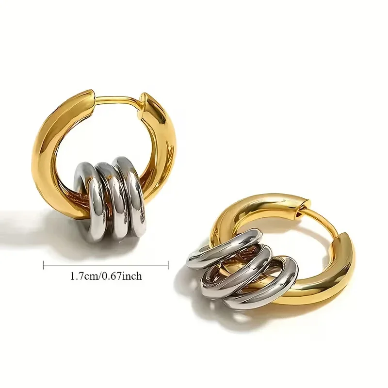 Interlocking Two-Tone Triple Hoop Stainless Steel Earrings