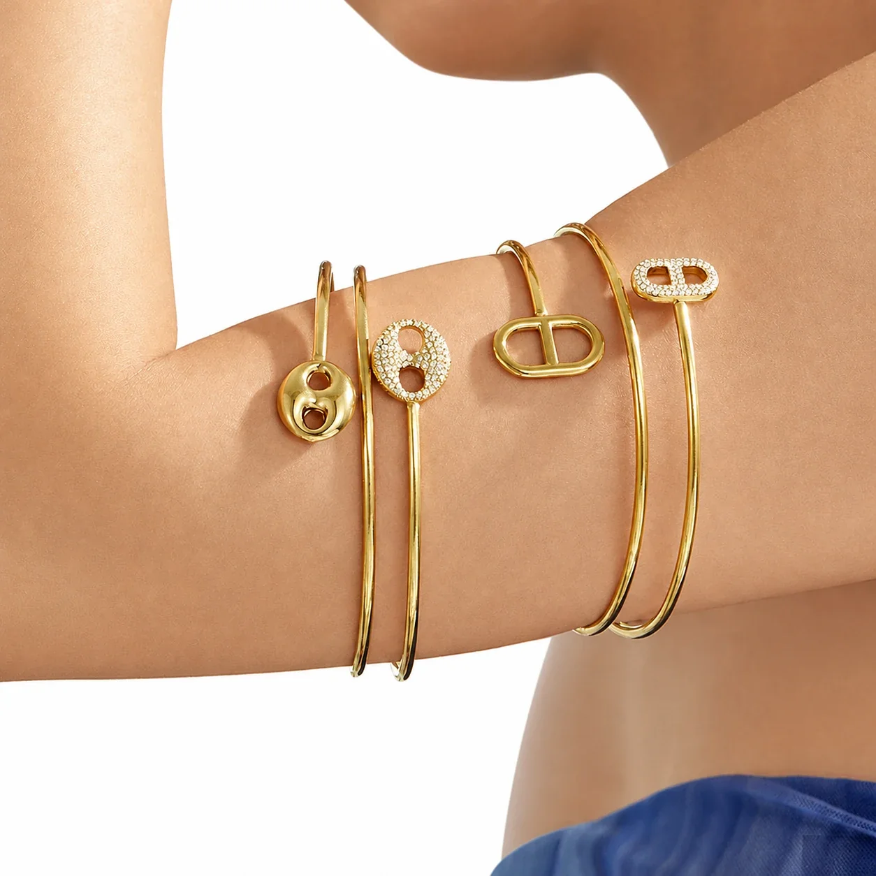 Sculptural Stainless Steel Double-Wire CZ Buckle Bangle