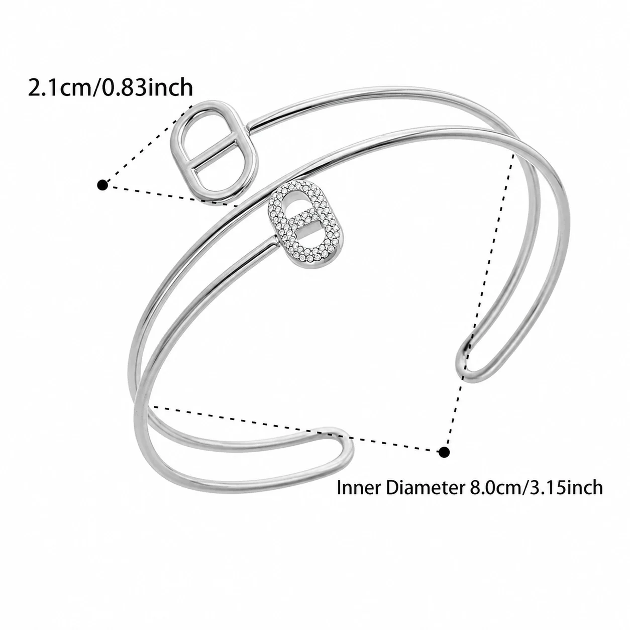 Sculptural Stainless Steel Double-Wire CZ Buckle Bangle - Gold Oblong CZ
