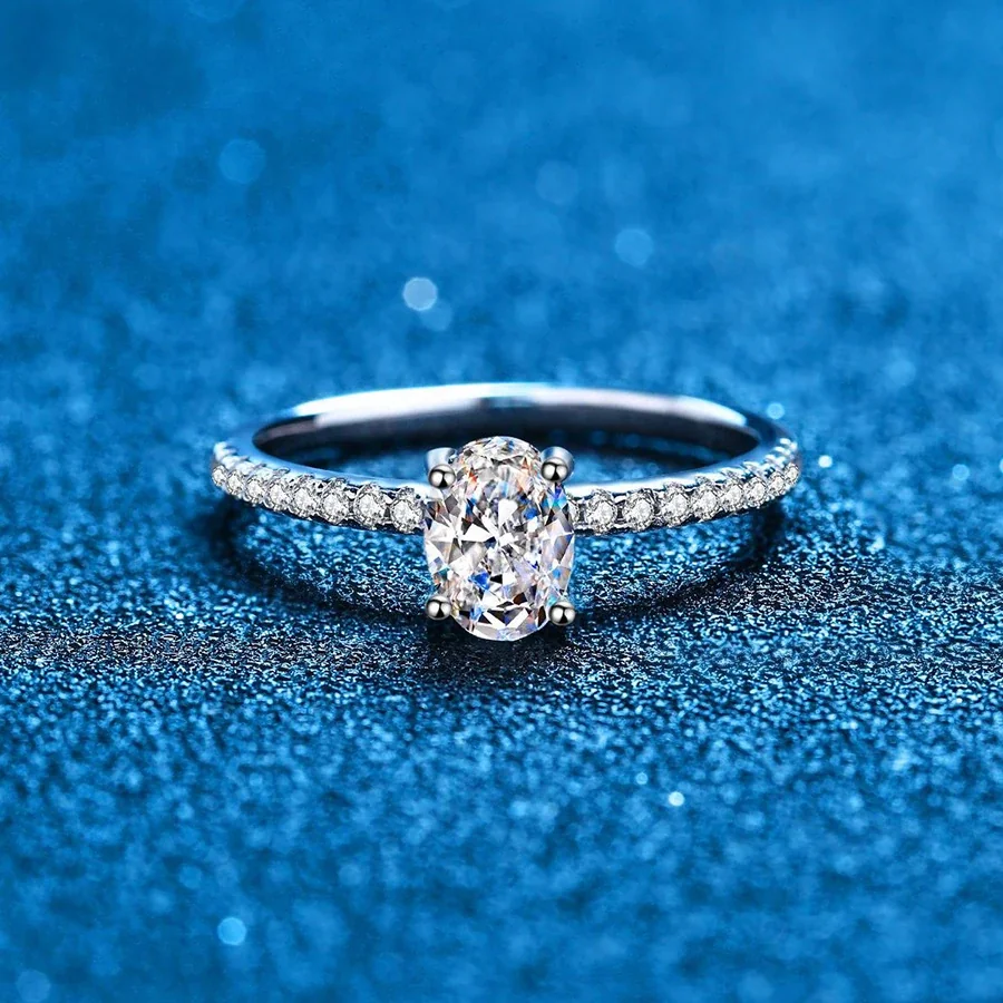 Oval Four-Prong Moissanite Pavé 925 Sterling Silver Ring