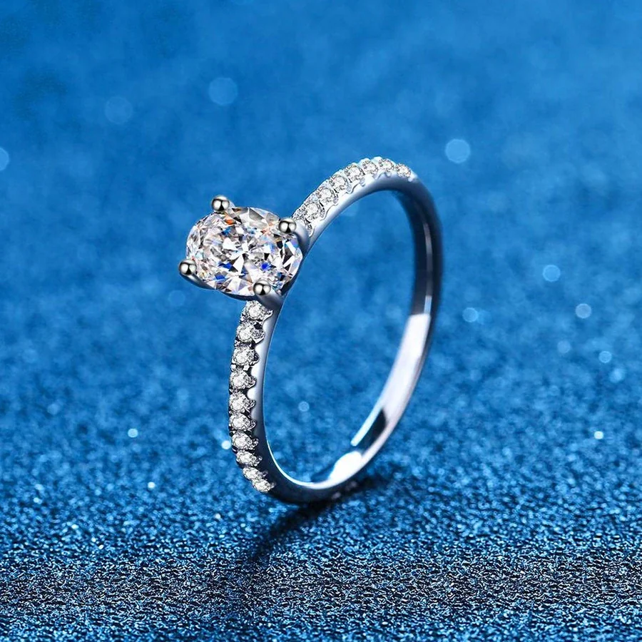 Oval Four-Prong Moissanite Pavé 925 Sterling Silver Ring