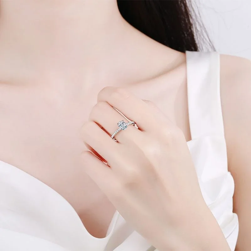 Oval Four-Prong Moissanite Pavé 925 Sterling Silver Ring