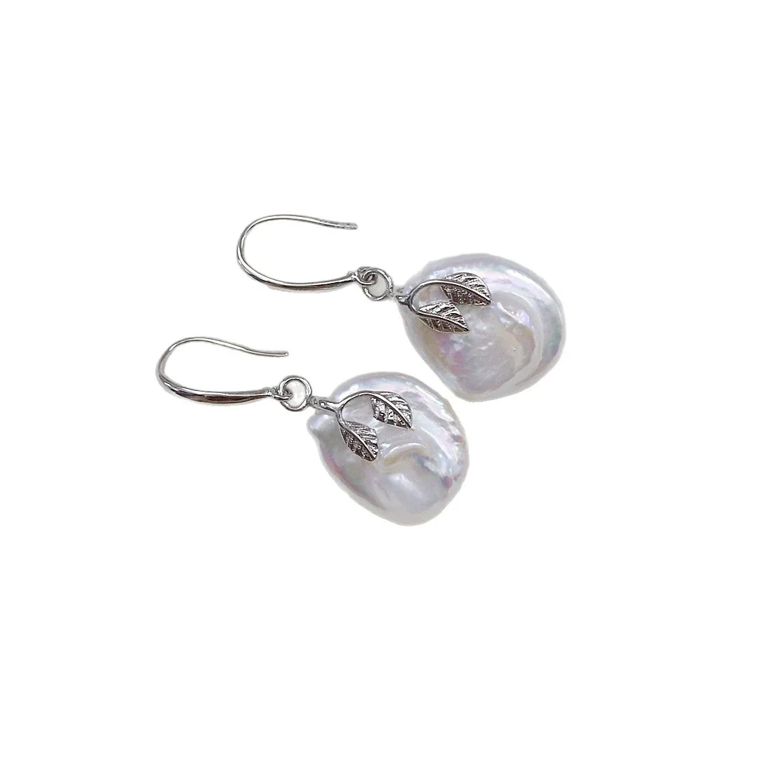 Lustrous Baroque Leaf-Accent Freshwater Pearl Drop Earrings