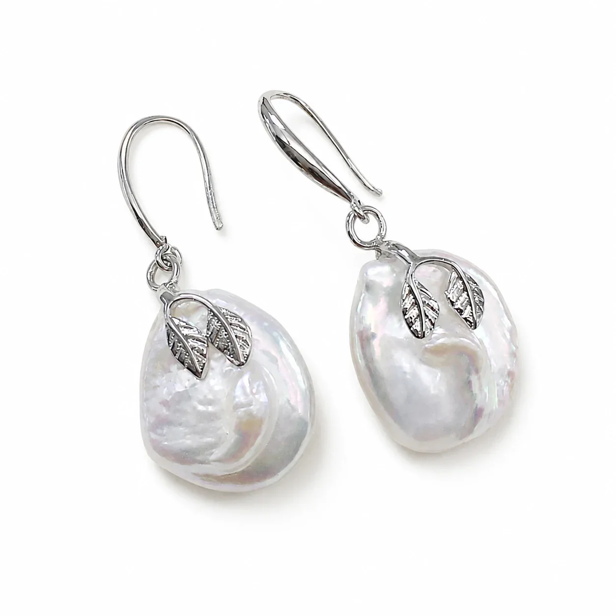 Lustrous Baroque Leaf-Accent Freshwater Pearl Drop Earrings