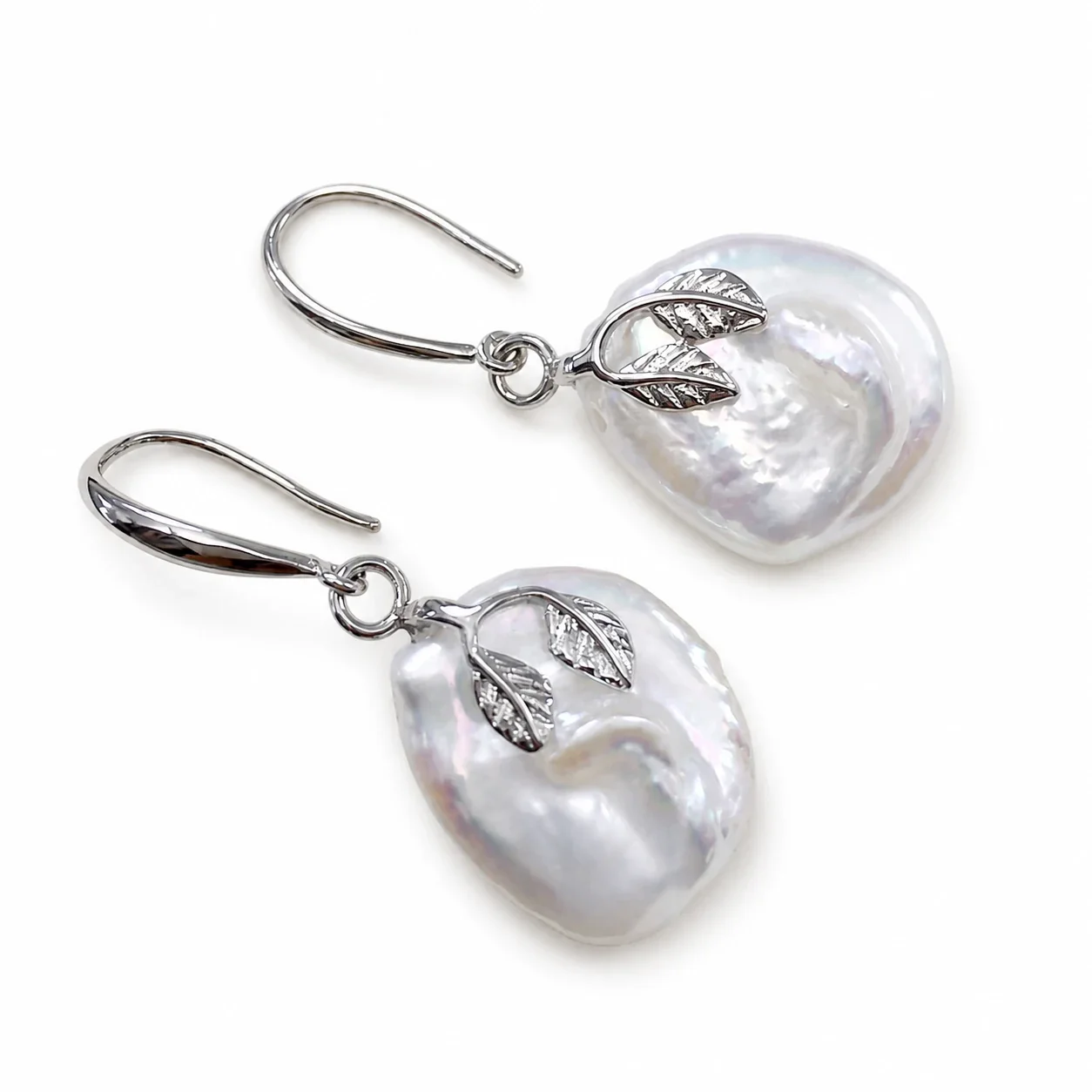 Lustrous Baroque Leaf-Accent Freshwater Pearl Drop Earrings