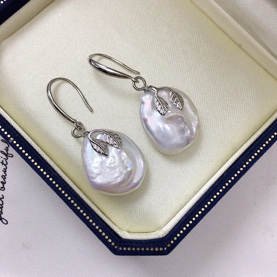 Lustrous Baroque Leaf-Accent Freshwater Pearl Drop Earrings
