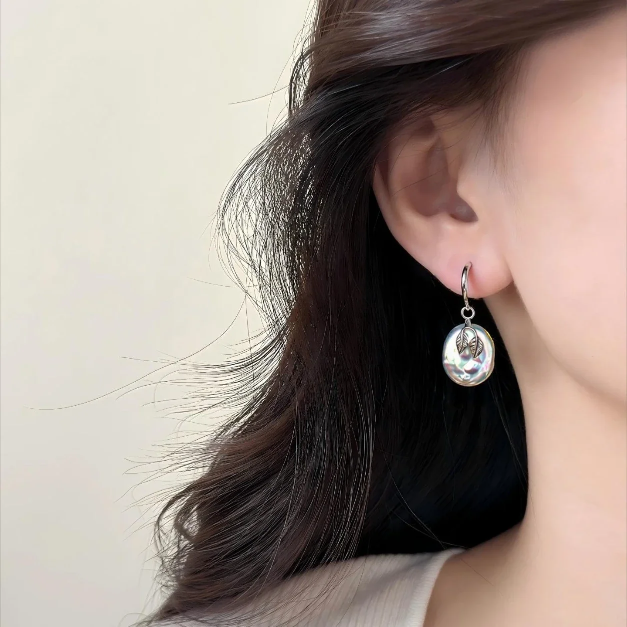 Lustrous Baroque Leaf-Accent Freshwater Pearl Drop Earrings