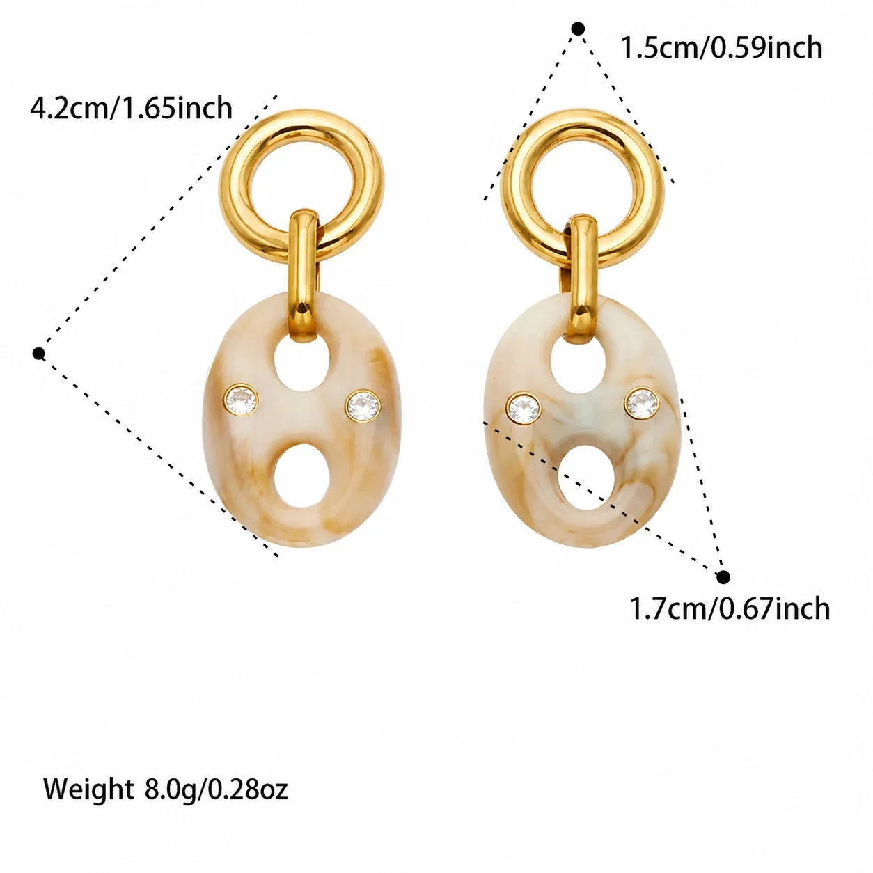 Marbled Resin Oval Link CZ 18K Gold-Plated Jewelry Set - Gold