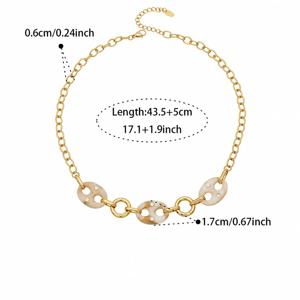 Marbled Resin Oval Link CZ 18K Gold-Plated Jewelry Set - Gold 43.5+5 cm