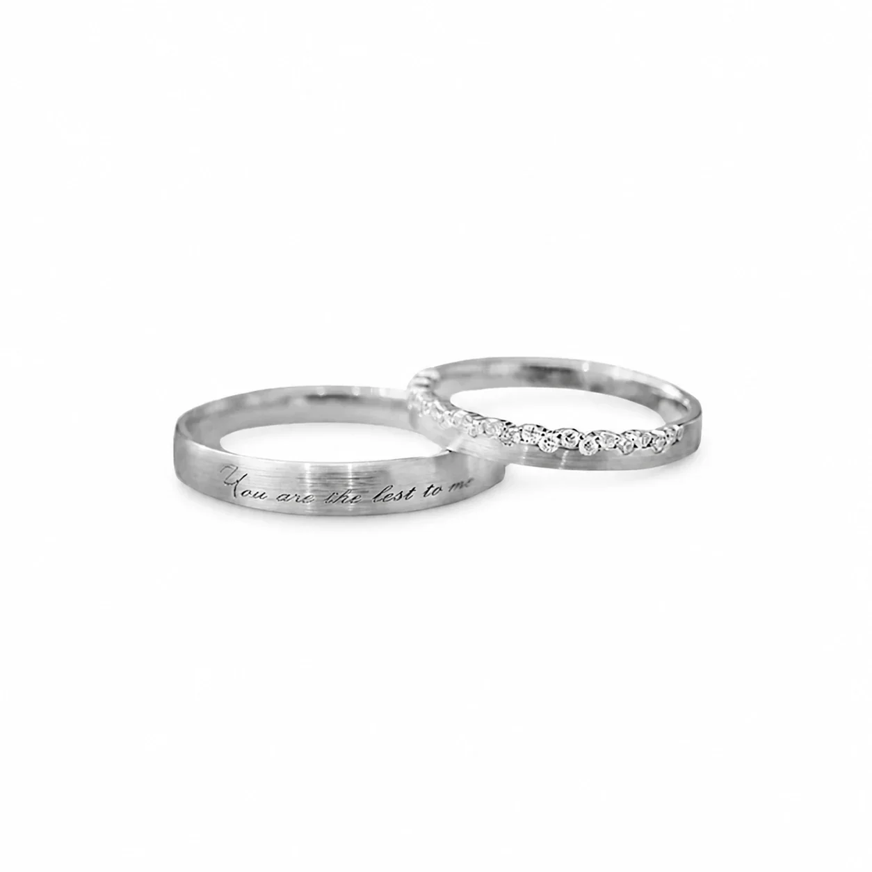 Brushed Script 925 Sterling Silver Crystal Couple Rings