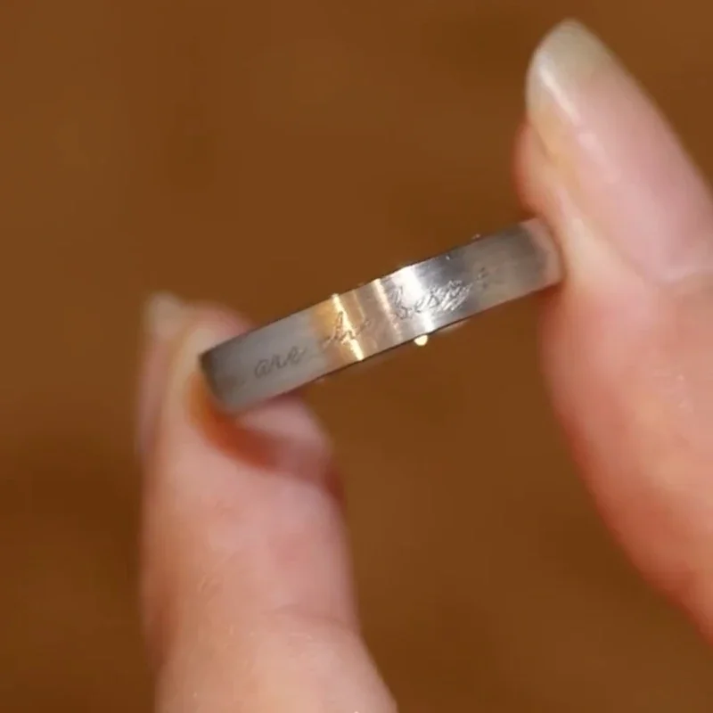 Brushed Script 925 Sterling Silver Crystal Couple Rings - Silver Script Band
