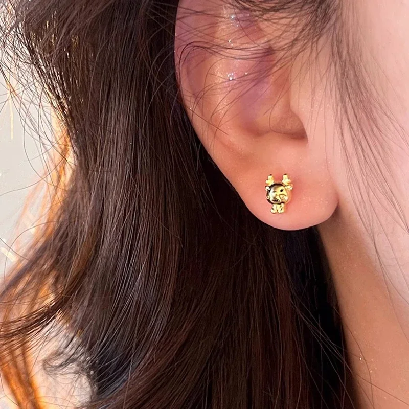 Playful Gold-Plated Deer Face Antler Stud Earrings