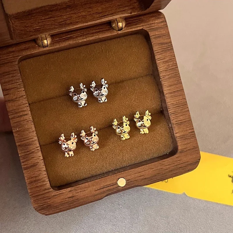 Playful Gold-Plated Deer Face Antler Stud Earrings