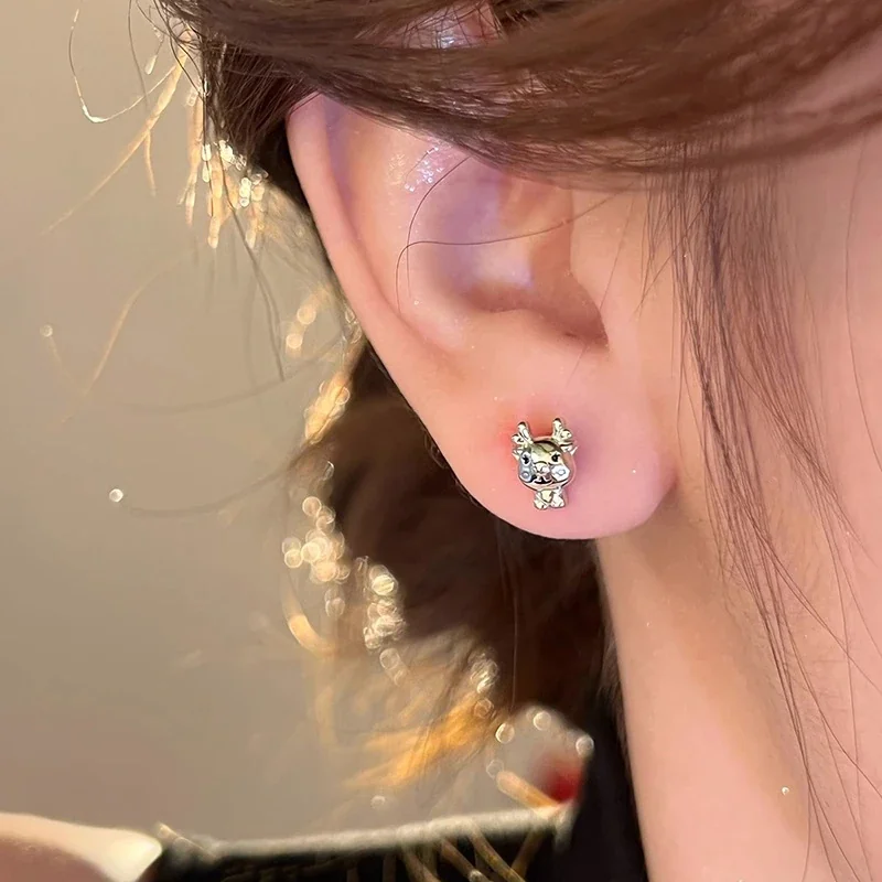 Playful Gold-Plated Deer Face Antler Stud Earrings